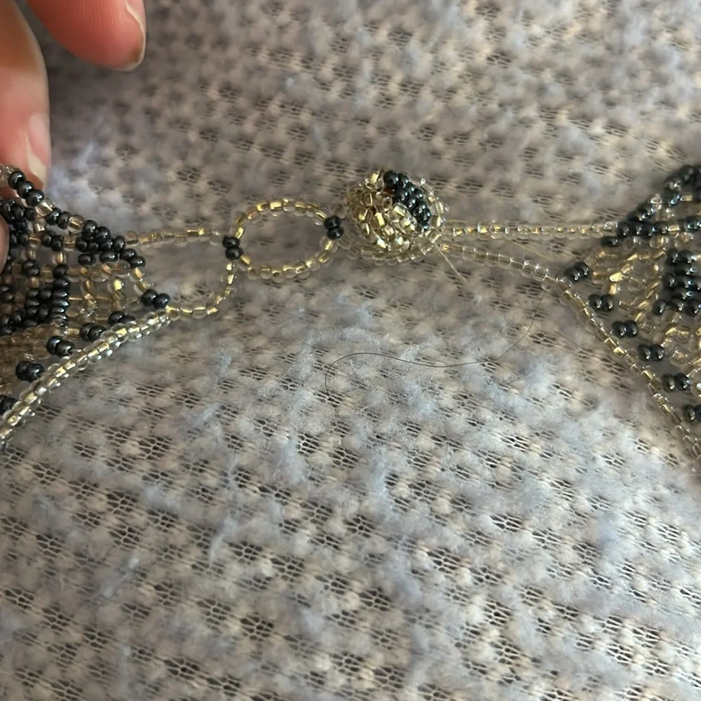 Vintage Beaded Collar Necklace Slate and Silver - Picture 3 of 14